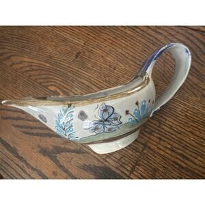 Ken Edwards Mexico Pottery Large Gravy Sauce Boat Butterfy Bird Floral Handmade